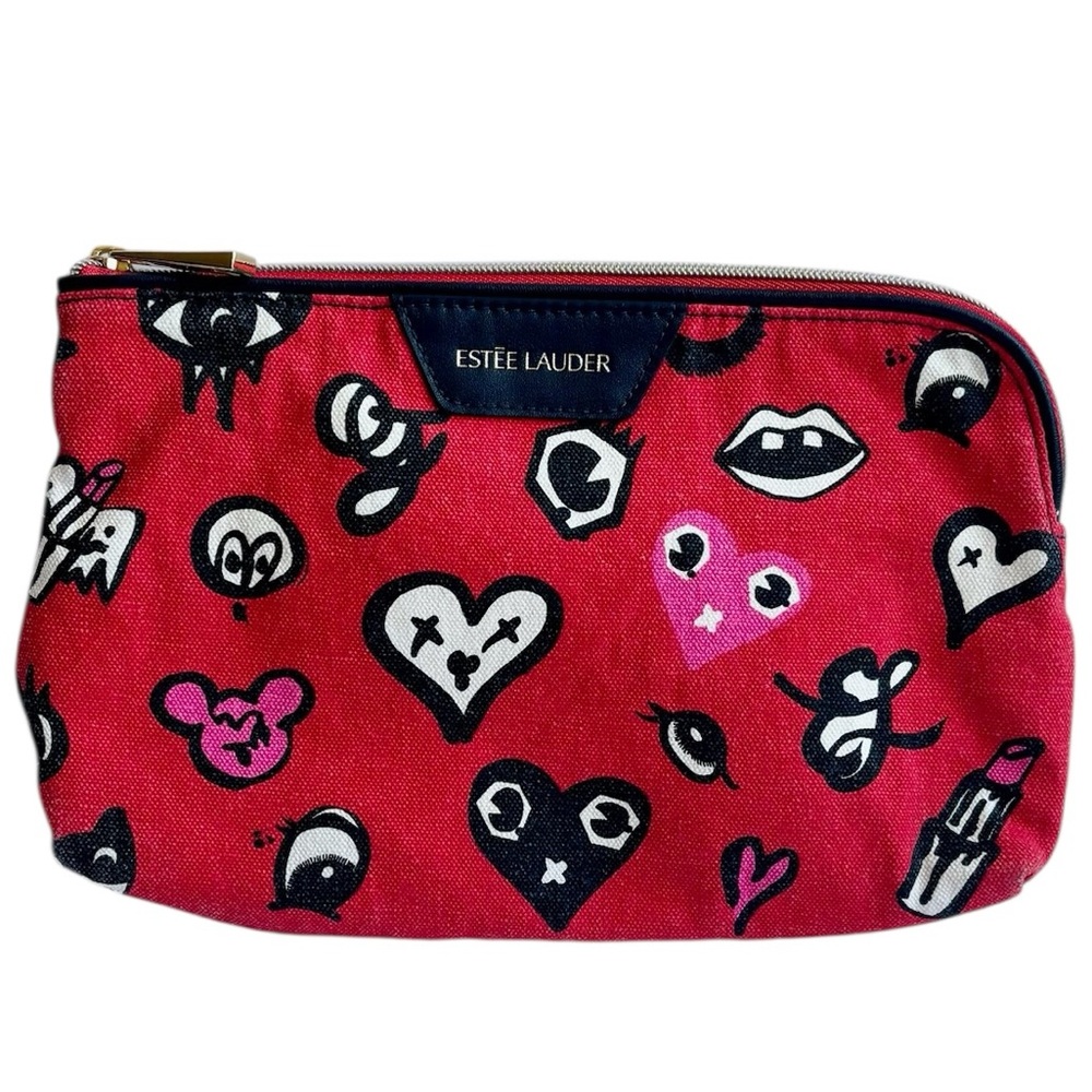 Estée Lauder Red Cosmetic Bag with Heart and Eye Print